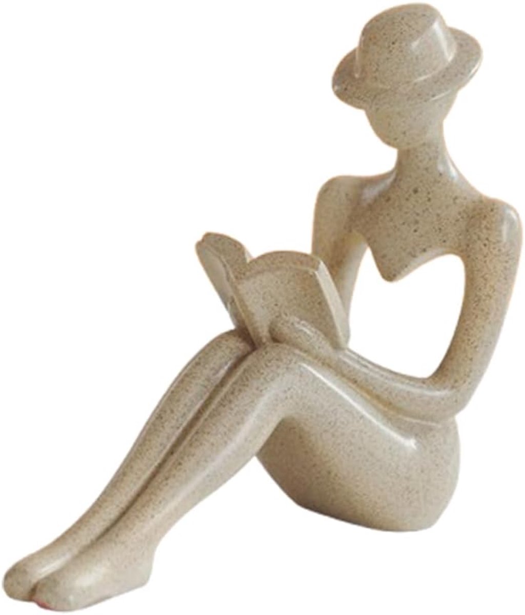 Lezen Figuur Ornament Lezen Beeldje Standbeeld Lezen Sculptuur Desktop Sculptuur voor Thuiskantoor Decoratie (Grijs)