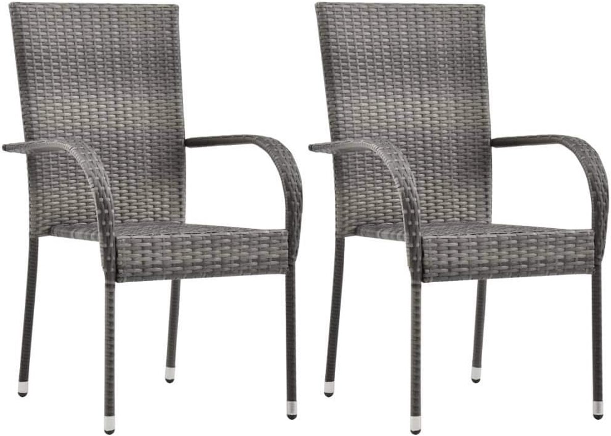 Tuinstoelen, stapelbaar, 2 stuks, bistrostoel, balkonstoel, tuinstoel, terrasstoel, grijs, poly rotan
