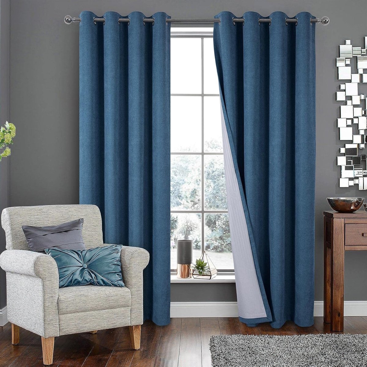 100% ondoorzichtig gordijn elegante gordijnen verduistering geluidsisolatie met oogjes thermische gordijnen warmte-isolerend voor slaapkamer en woonkamer, 245 x 140 cm, blauw, set van 2
