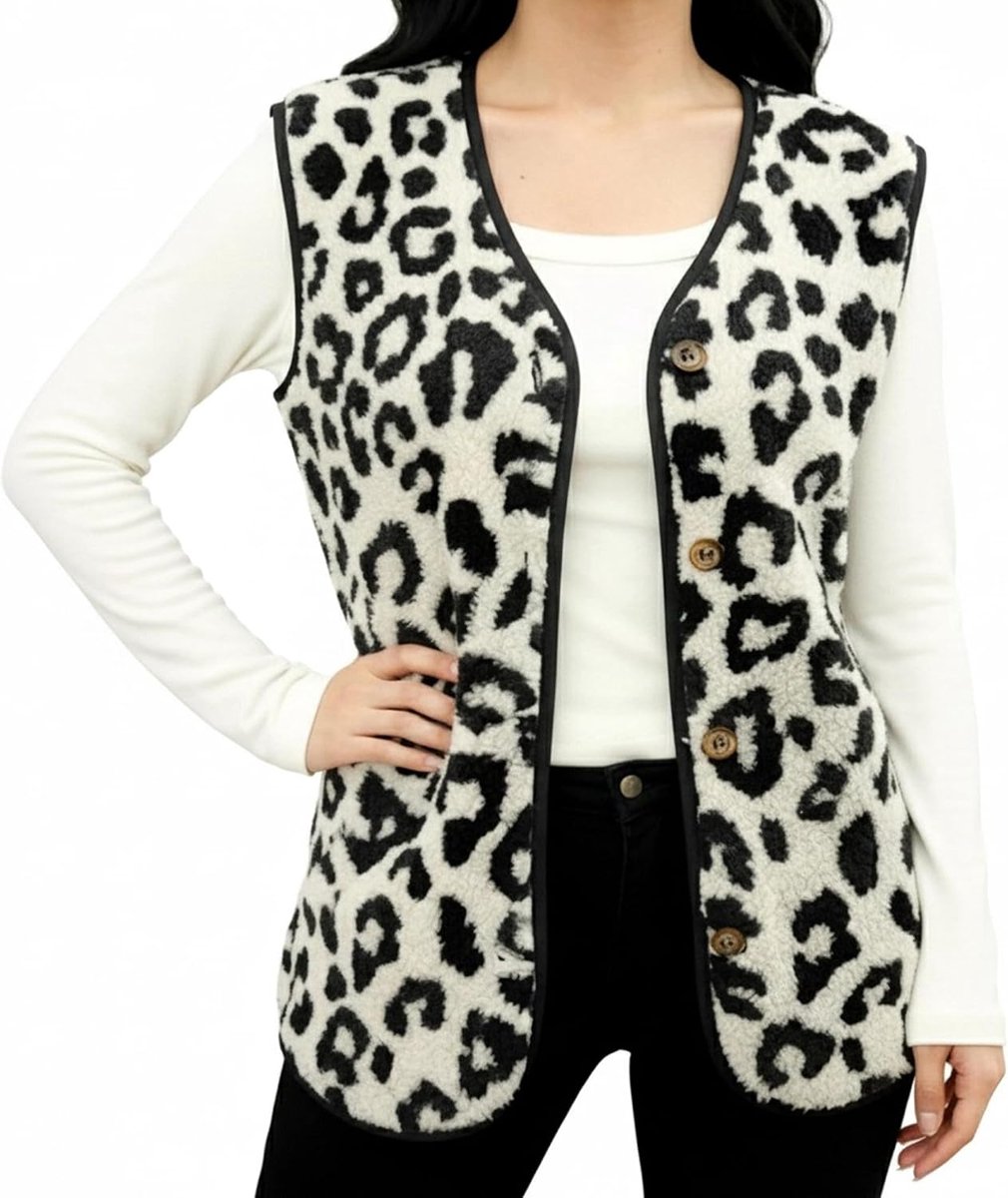 beifon Teddy fleece vest dames herfst winter warm, mouwloos bontvest dames effen V-hals knopen fleece vest van teddybont, bont vest kort pluche vest teddyvest outwear thermovest