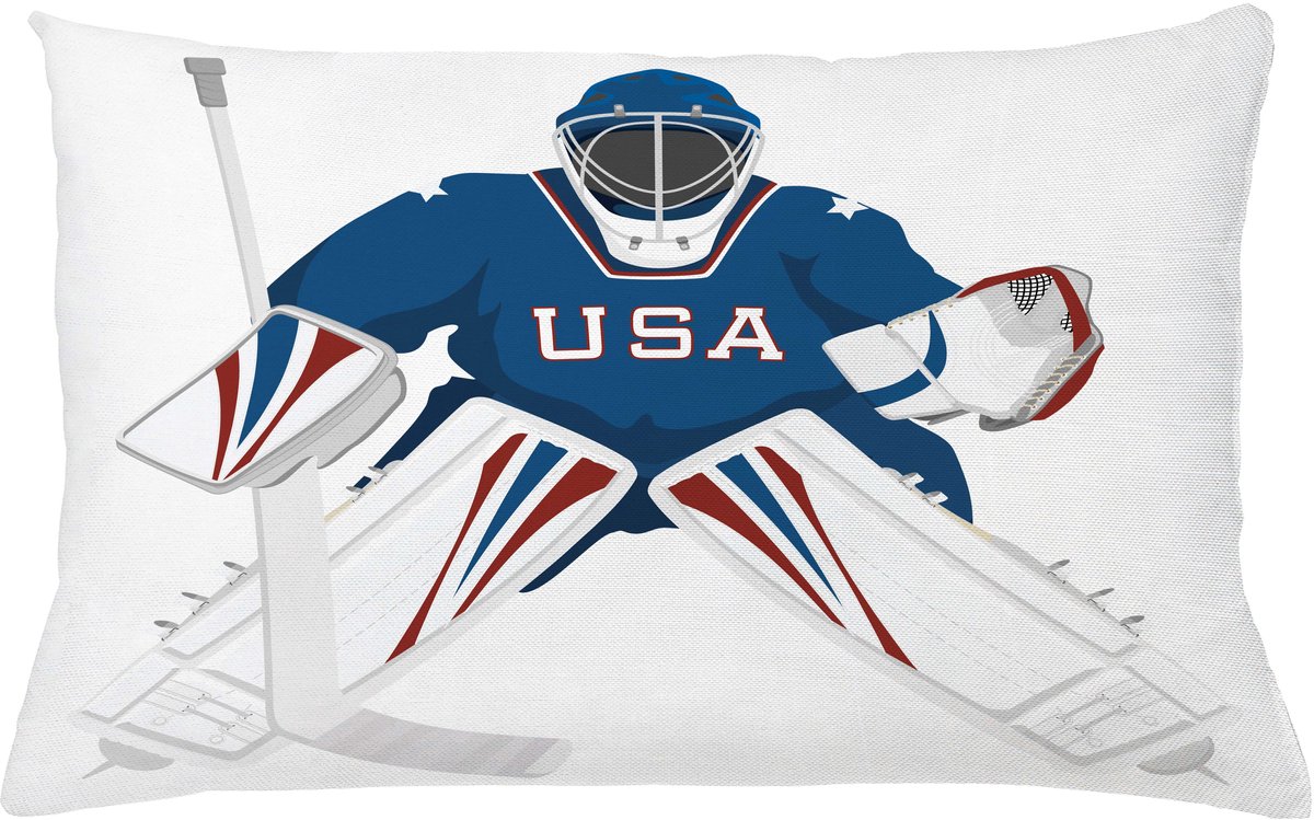 ABAKUHAUS Sport Sierkussenhoes, USA Hockey Goalie Protection Jersey Sport Wear Activity Hobby Illustratie, Decoratieve Rechthoekige Sierkussenhoes, 65 x 40 cm, Burgundy Wit