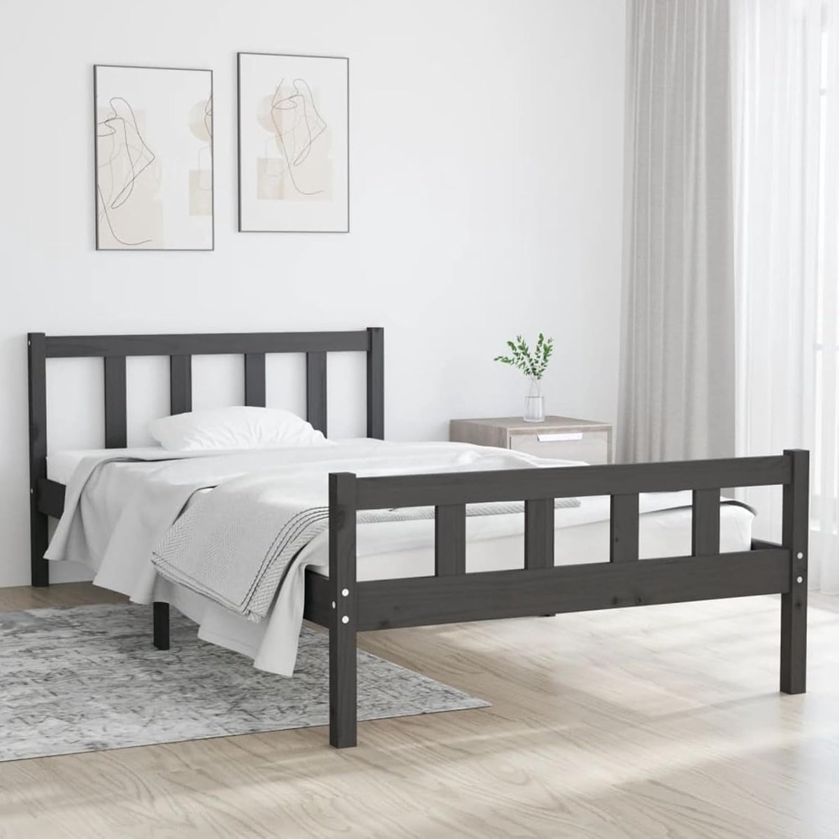 Grijze bedlade van massief hout, 100 x 200 cm, hangkast, wandkast, ruimtebesparend, wandkast voor keuken, woonkamerkast, keuken