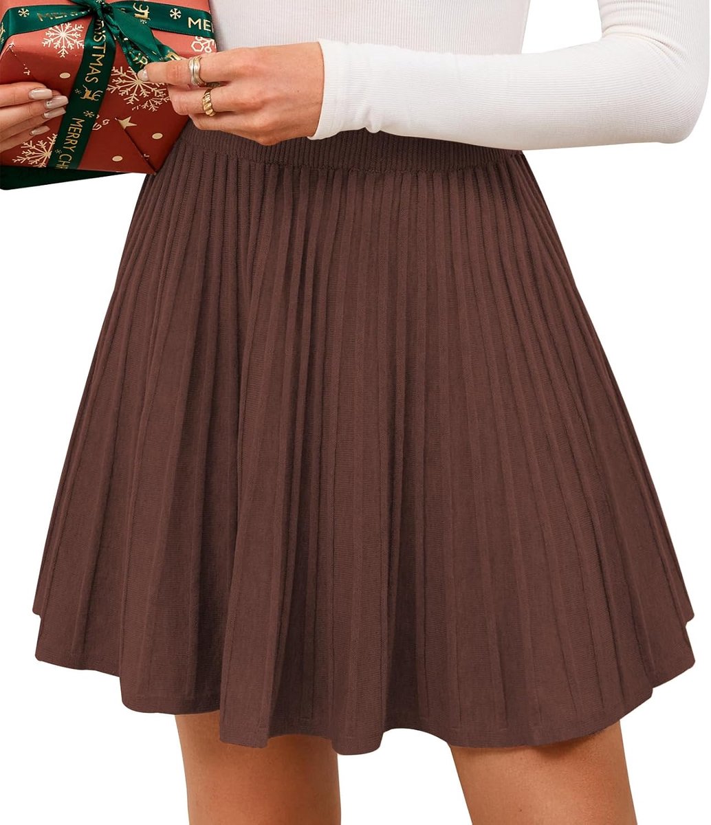 Damesrok, minirok, elastisch, hoge taille, gebreid, plissé, winterrok