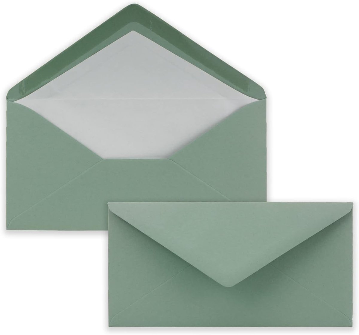 Lange enveloppen, 100 stuks, eucalyptus met witte zijden voering, 11 x 22 cm - 110 g m² - ideaal voor uitnodigingen, kerstkaarten, wenskaarten uit de The Colorful series