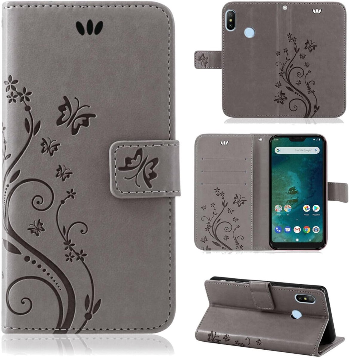 Betterfon Hoes voor Xiaomi Mi 11 Lite - telefoonhoes Mi 11 Lite 5G mobiele telefoon beschermhoes klaphoes met standfunctie en kaartsleuven, voor Xiaomi Mi 11 Lite 4G / 5G, grijs