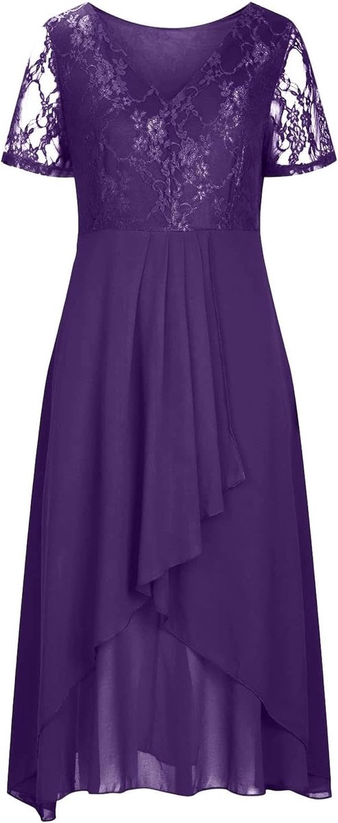 Avondjurk voor dames, lang, elegant, chiffon, kant, swing, zomerjurk, casual, feestelijke cocktailjurk, partyjurk voor vrouwen, als bruiloftsgastjurk en bruidsmeisjesjurk — afbeelding 3