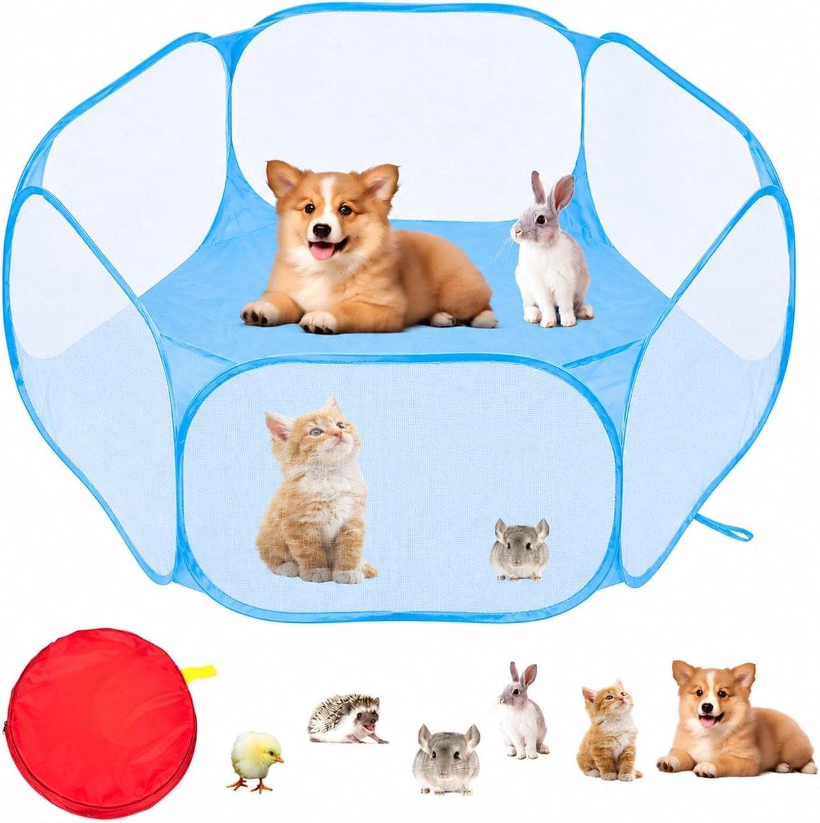 puppytent, opvouwbare box voor huisdieren, 120 x 58 x 35 cm, hamsterren voor cavia's, konijnen, hamsters, chinchilla's en egels, blauw