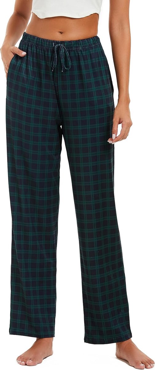 Pyjamabroek voor dames, lange slaapshorts, winter, slaapbroek, lange mouwen, geruit, katoenen broek, slaapbroek, pyjamabroek