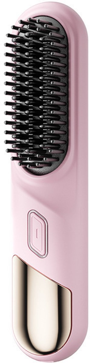 Draadloze stijltang borstel USB oplaadbare draagbare stijlkam met 4 temperatuurinstellingen voor vrouwen cadeau-idee voor thuis en op reis (roze)