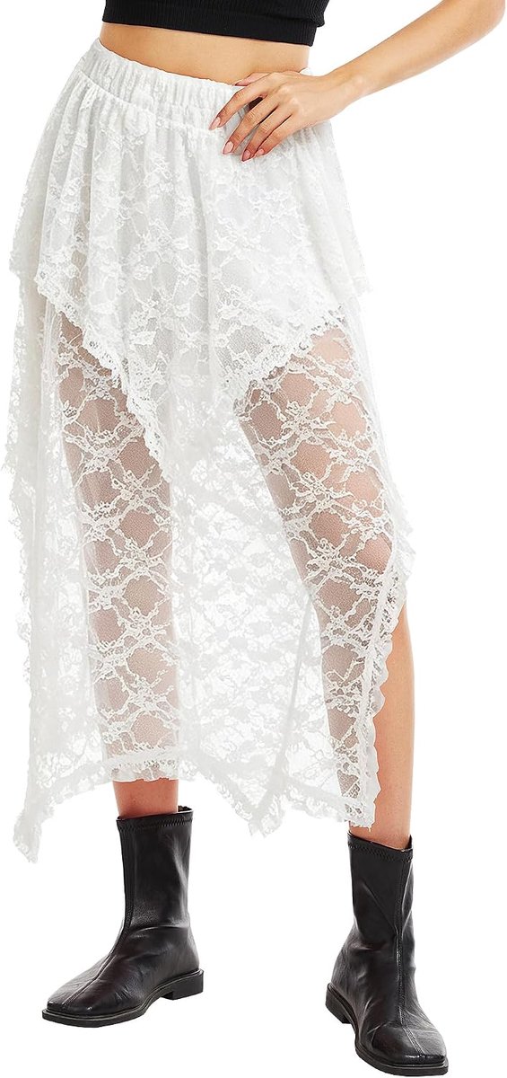 Lange kanten rok, asymmetrische maxi-rok met ruches