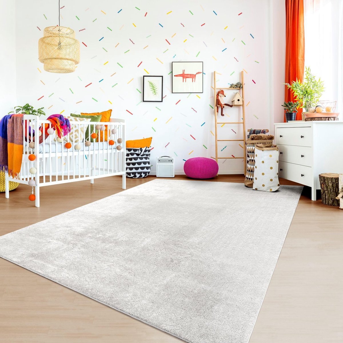 Home Vloerkleed Kinderkamer Meisjes Jongens Pastel Effen Kleur Modern Wasbaar, Kleur:Zilver, Maat:160x220 cm