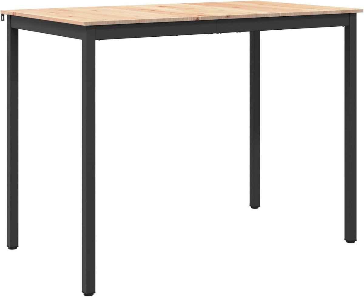 Bartafel van massief grenenhout, 140 x 80 x 105 cm, met vierkante metalen poten en H-vormige balkondersteuning voor stabiliteit, ideaal voor eetkamer of keuken