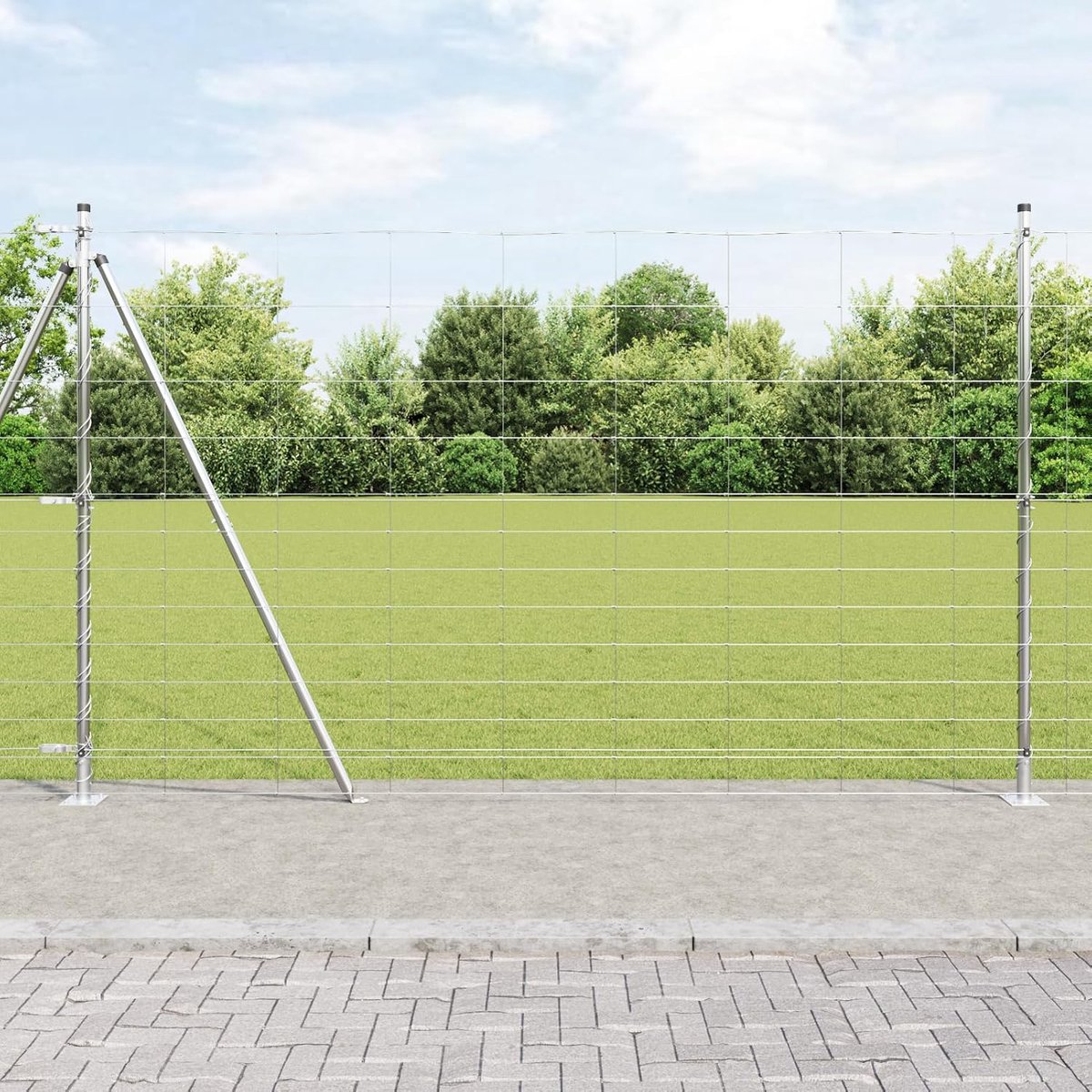 Wilgenhek 1,5 x 25 m verzinkt staal, hekpalen met grondplaten 13 stuks Ø 32 mm 83,5 cm, tuinhekken draadhekken voor hekken, groentebedden, kippenhokken, weidegrond 3351519