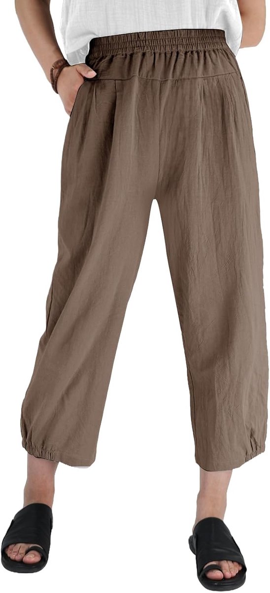 umes Dames zomer katoenen casual broek 7/8 broek elastische taille effen yoga met zakken