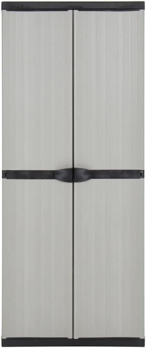 Tuinkast met 3 planken, terraskast van pvc en PP, 68 x 40 x 168 cm in grijs en zwart, compact design voor balkon en terras, afsluitbaar met hangslot