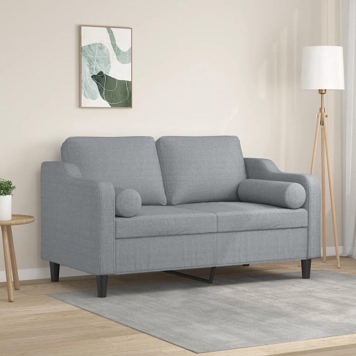 2-zitsbank met sierkussen en afneembare hoezen, 120 cm breed, lichtgrijs, duurzame stoffen stoel voor woonkamer, robuust metalen frame, comfortabele bekleding