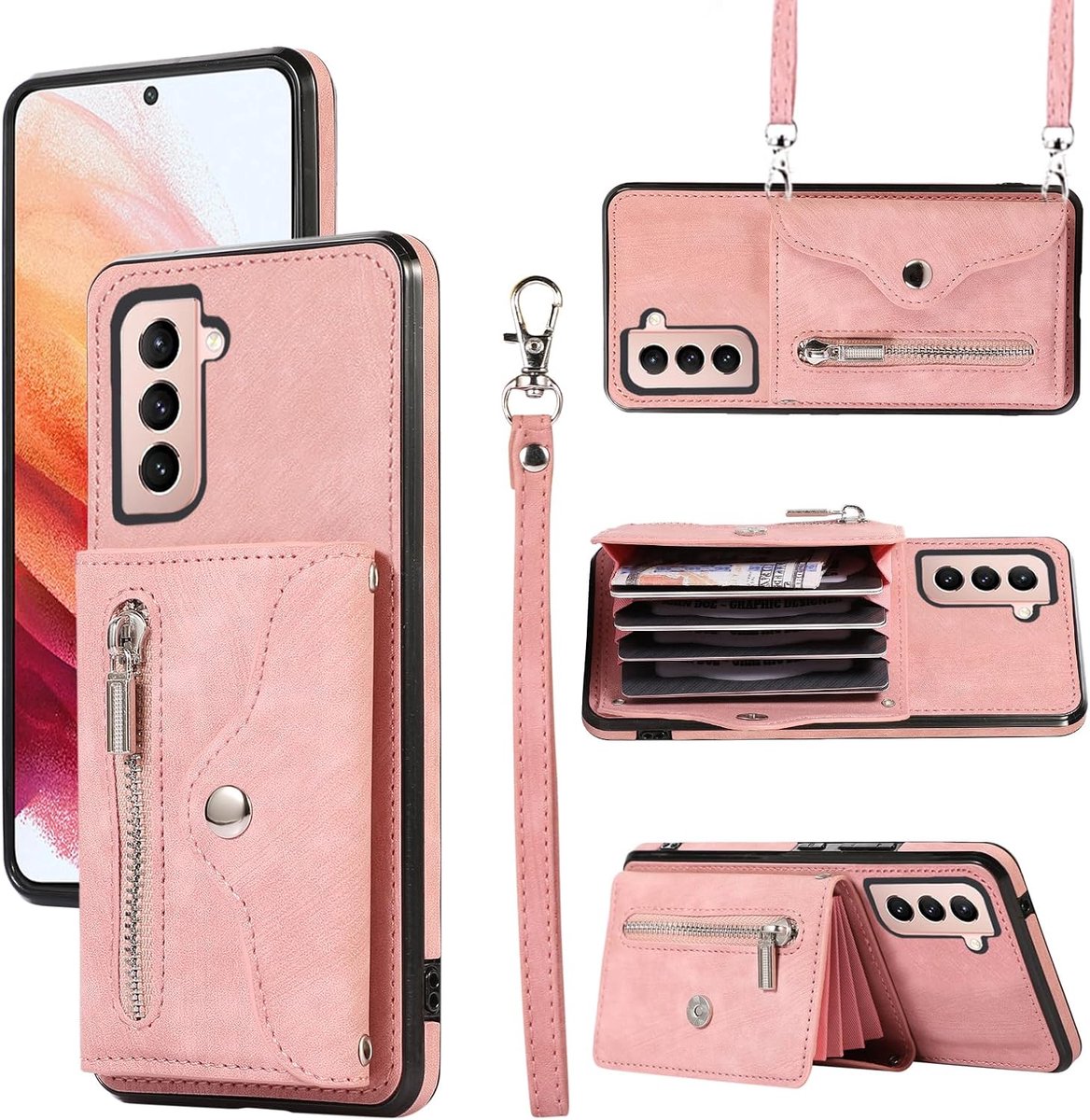 Hoes voor mobiele telefoon voor Samsung Galaxy S21 5G, hoes met koord, kaartenvak, inklapbaar, portemonnee, standaard, telefoonhoes, lederen ketting, vintage S 21 21S G5, beschermhoes voor