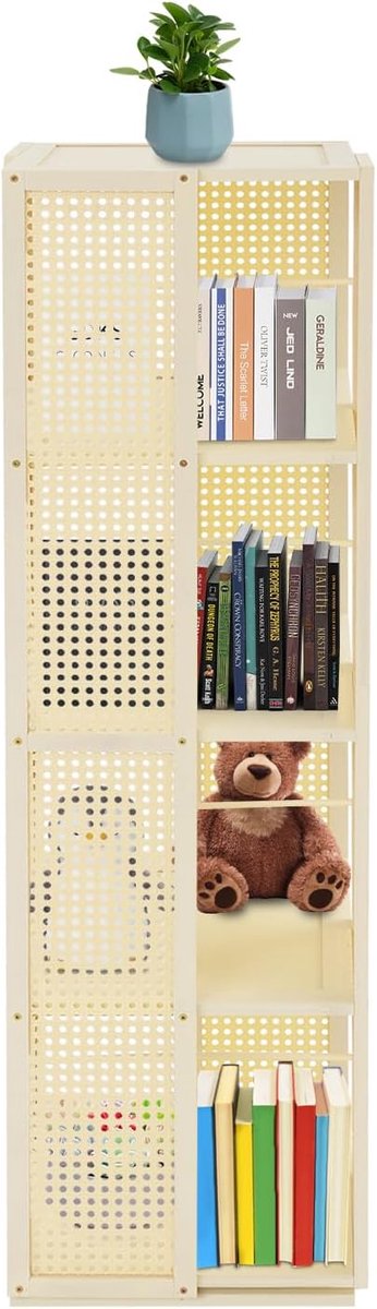 360° draaibare boekenplank voor kinderen, 4 verdiepingen, staand rek, kantoorrek, decoratief rek met afneembare planken voor boeken, tijdschriften in de woonkamer, kantoor, crème wit, Moso