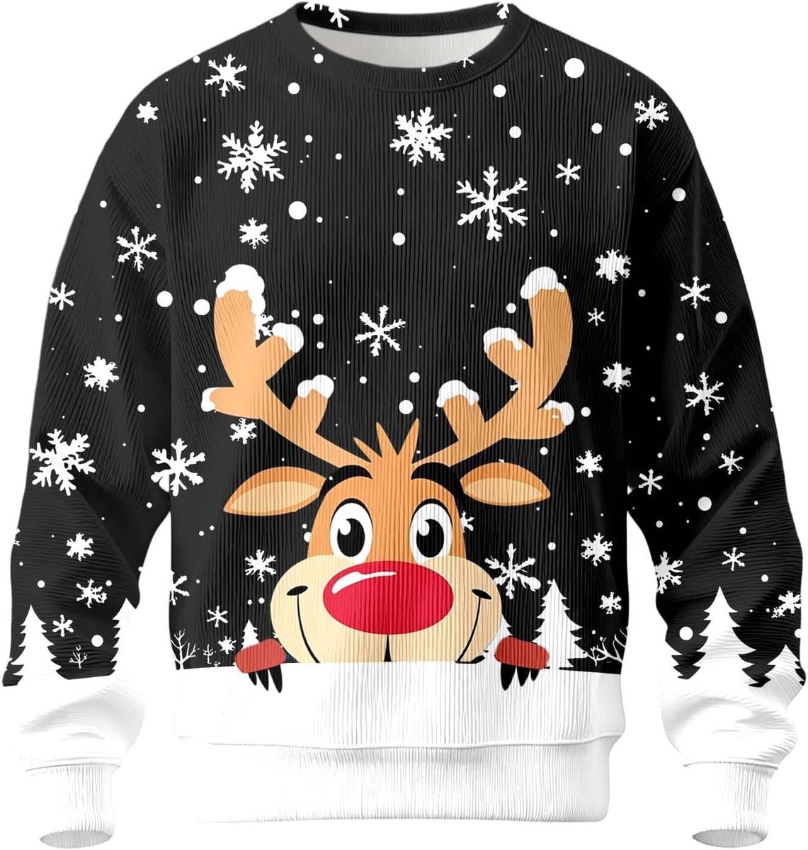 Gebreide trui met lange mouwen en ronde hals, rendier en sneeuwvlok print, casual en warm, ideaal voor de wintervakantie