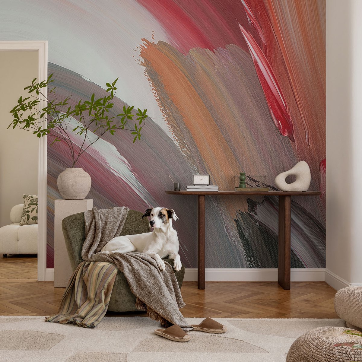 Coloray Vliesbehang - Wit Snellijm Behang - 250x250 cm - Schilderachtige Uitdrukking Muurschildering - Slaapkamer behang Abstractie - Fotobehang Vlies - Slaapkamer behang