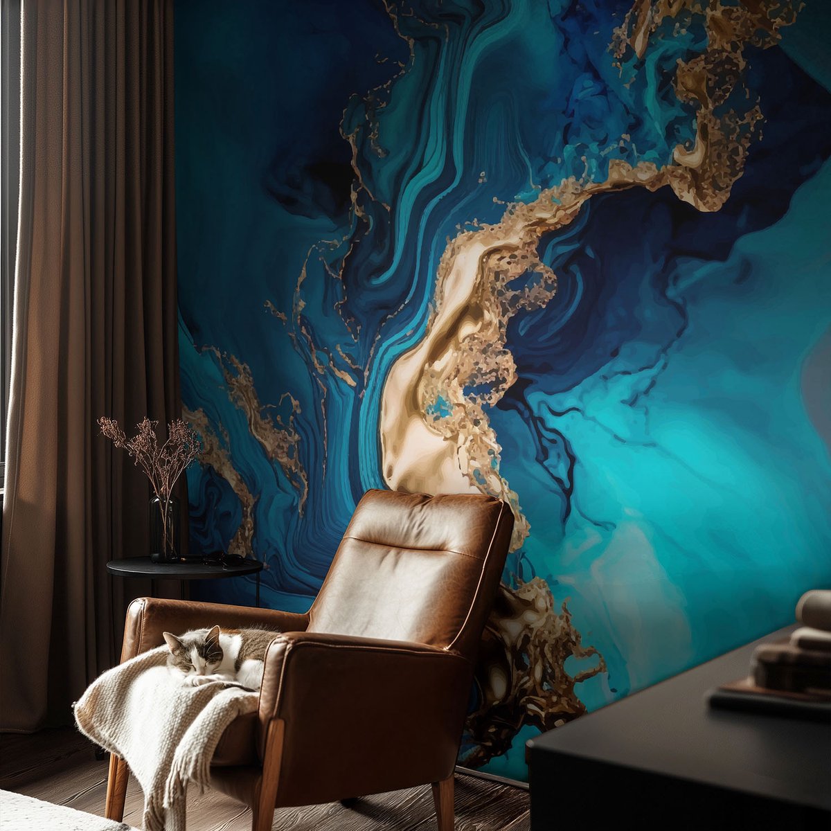 Coloray Vliesbehang - Marine Snellijm Behang - 104x70 cm - Kleurrijke Abstractie Fotobehang Vlies - Woonkamer behang Abstractie - Muurschildering - Hal behang