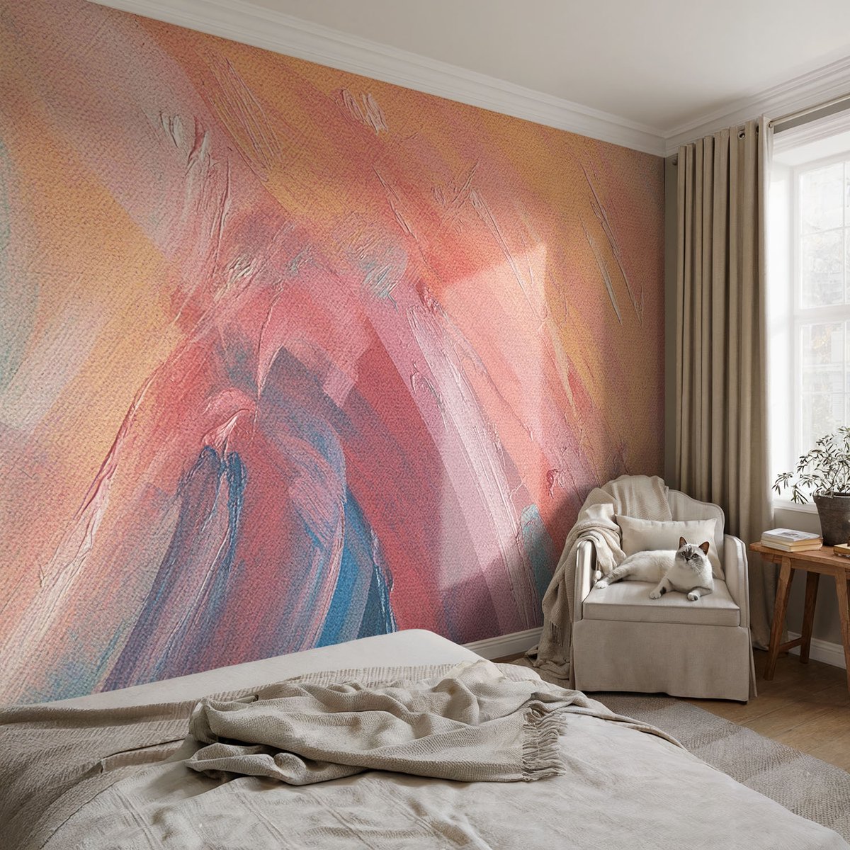 Coloray Vliesbehang - Blauw Snellijm Behang - 104x70 cm - Kleurrijke Explosies Muurschildering - Gang behang Abstractie - Fotobehang Vlies - Gang behang