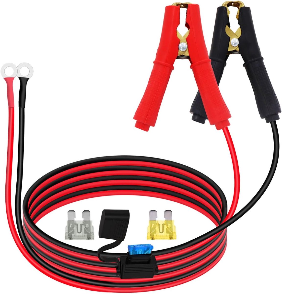 Accu-alligatorclip op O-ring met zekering batterijladerclips op O-ring, 12 V, 24 V, 14 AWG 25 A, van toepassing op omvormer, motorfiets, auto, zonne-controller is aangesloten (3 m)