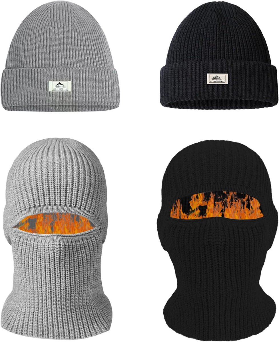 2 stuks dubbelgebruiks thermische bivakmuts, multifunctionele skimasker, elastische bivakmutsen voor heren, warme winddichte herenmuts, wintermuts voor buitensporten Zwart, Grijs