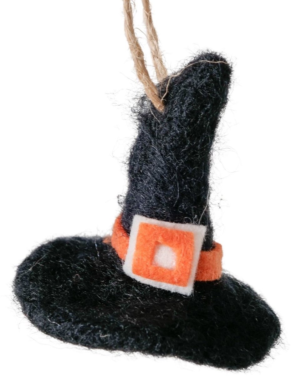 Boltze decoratiehanger Spooky hoed zwart met oranje gesp 5 cm
