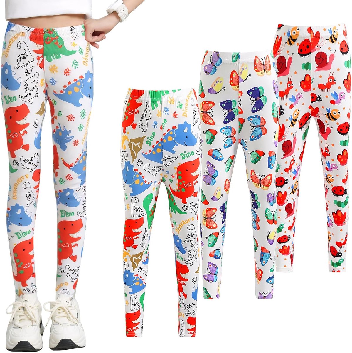 Leggings voor kinderen, sportlegging, lange joggingbroek, elastische sportbroek, ondoorzichtige broek, vrije tijd, slaaplegging, verpakking van 3 stuks