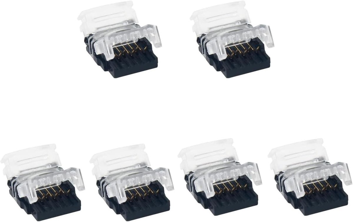 6-polige 12 mm Strip-to-Wire-snelkoppeling LED-aansluiting voor niet-waterdichte RGBCCT/WW 5050 LED-strips (niet waterdicht) (niet waterdicht)