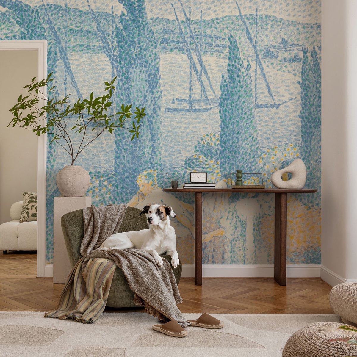 Coloray Vliesbehang - Blauw Snellijm Behang - 104x70 cm - Luie Dag Fotobehang Vlies - Woonkamer behang Landschappen - Muurschildering - Hal behang