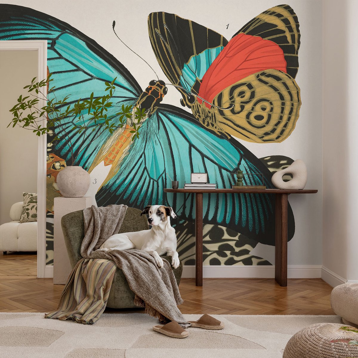 Coloray Vliesbehang - Turkoois Snellijm Behang - 104x70 cm - Kleurrijke Vlinders Muurschildering - Gang behang Dieren - Fotobehang Vlies - Gang behang