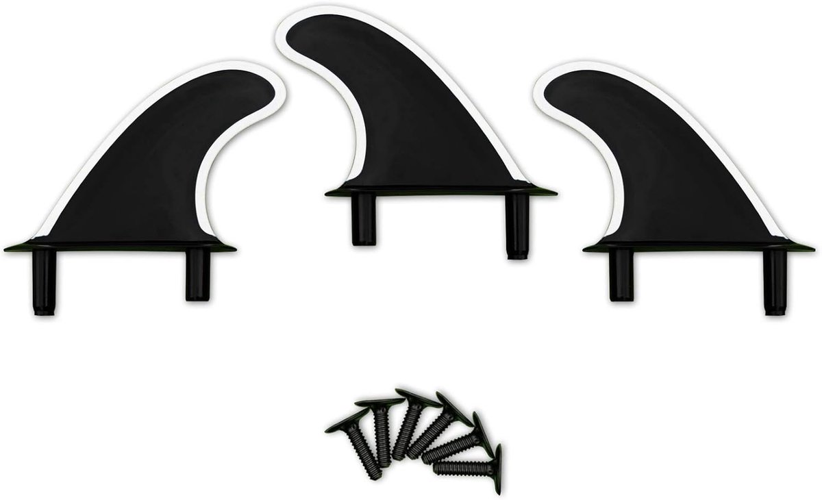 surfbord-accessoires van schuim, 3 vinnen + 6 schroeven + 1 gereedschapssleutel, witte kant zwart