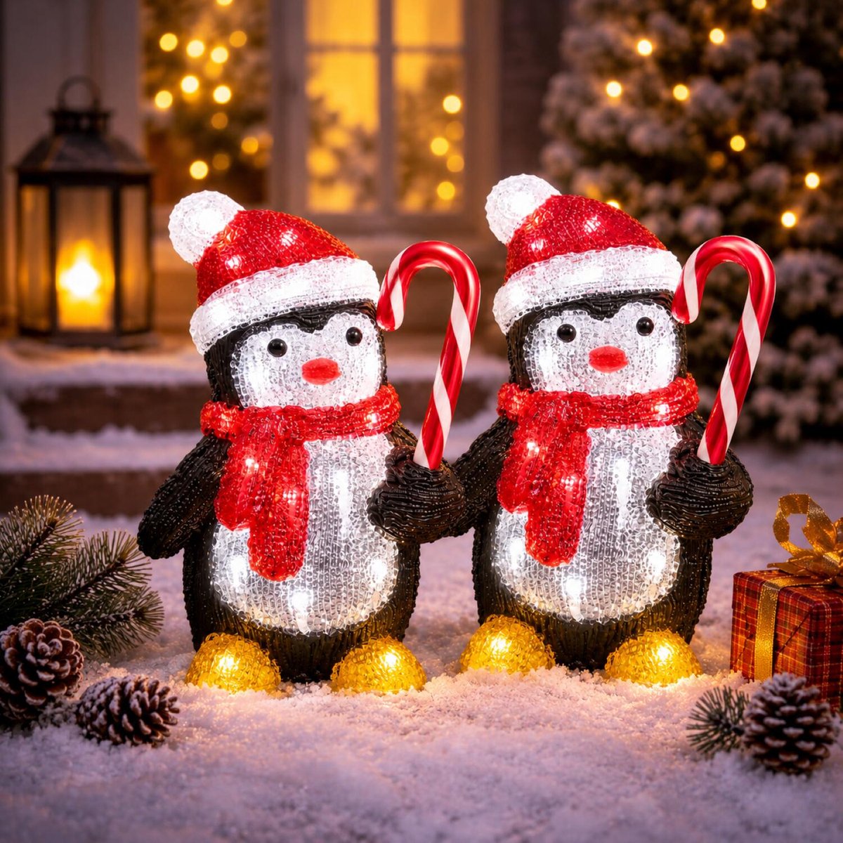 Luca Lighting Kerstverlichting figuur - 2x - pinguin - 30 cm - LED kerstfiguur - batterij - kerstversiering