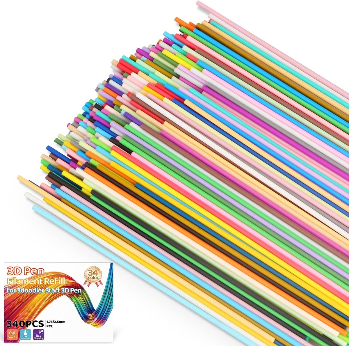 340 STKS 3D Pen Filament Navulling, 34 Kleuren 2.5mm PCL Lage Print Temperatuur voor 3doodler Start 3D Pen