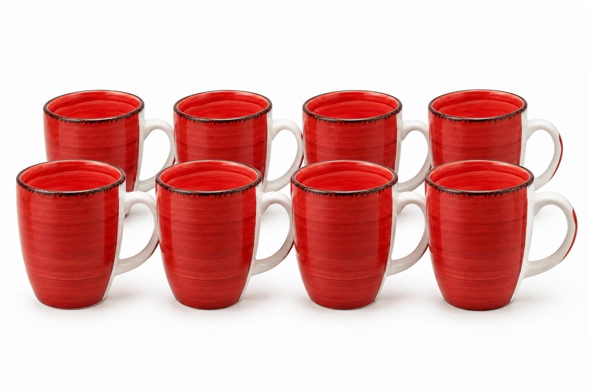 Bellatio Design Koffiemok Colourful Morning - 8x - rood - keramiek - 340 ml - theemokken