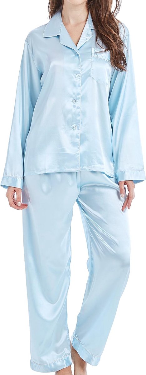 Pyjama voor dames, satijn, lang, nachtkleding, loungewear