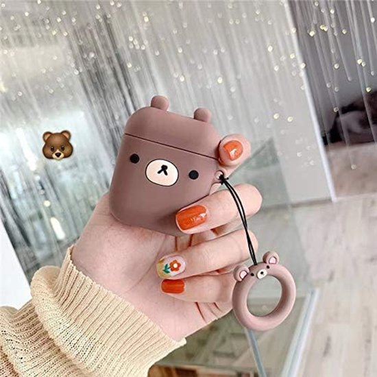 Siliconen Hoes Compatibel met Airpods 1 en 2 Case Leuke Grappige 3D Cartoon Cover [Huisdier Serie] (Bruine Beer) — afbeelding 2