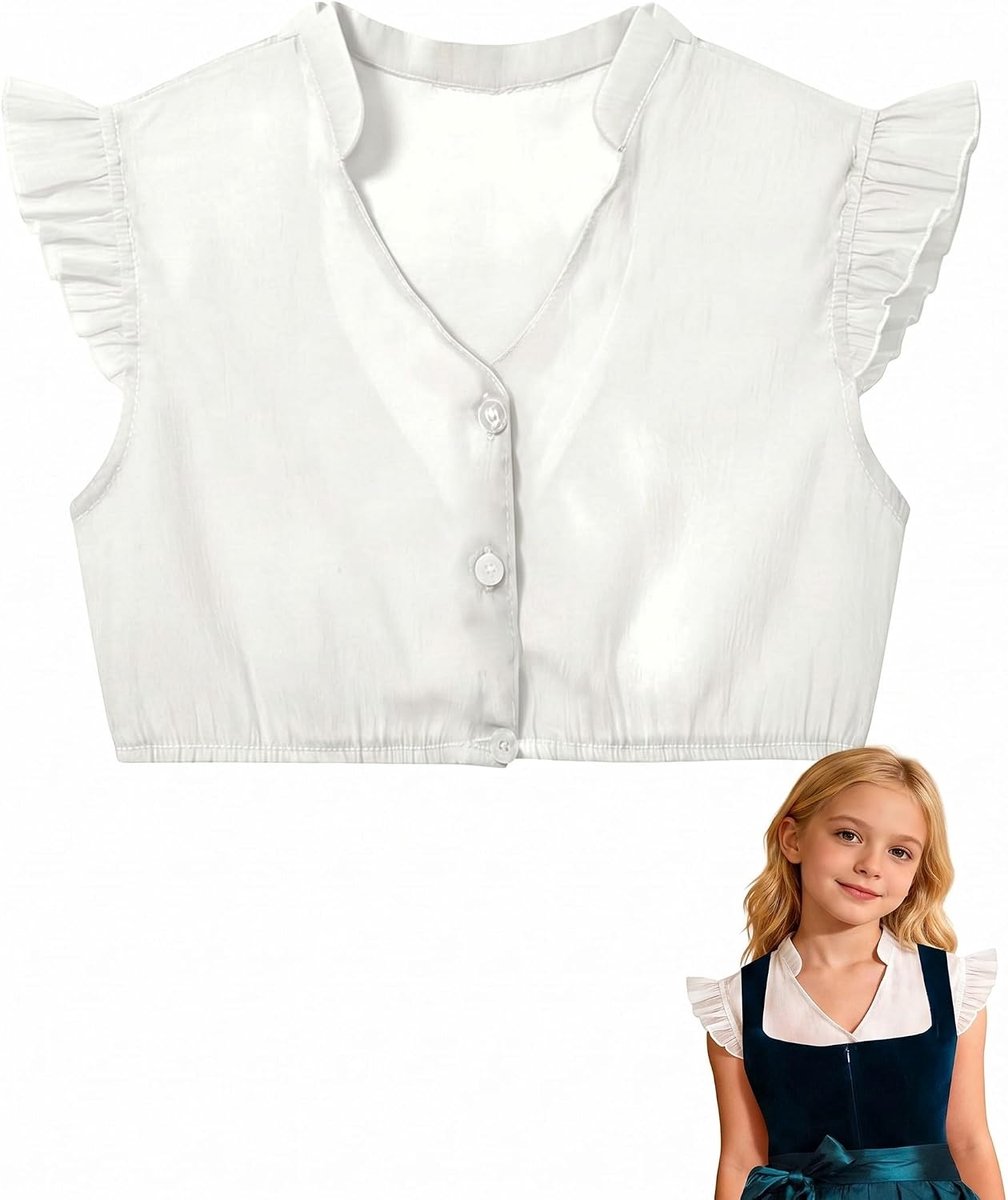 Dirndlblouse voor kinderen, wit, 1 stuk, 9-10 jaar, traditionele snit met opstaande kraag en lange mouwen, ademende stof zorgt voor comfort, ideaal voor Beierse festivals en Oktoberfest