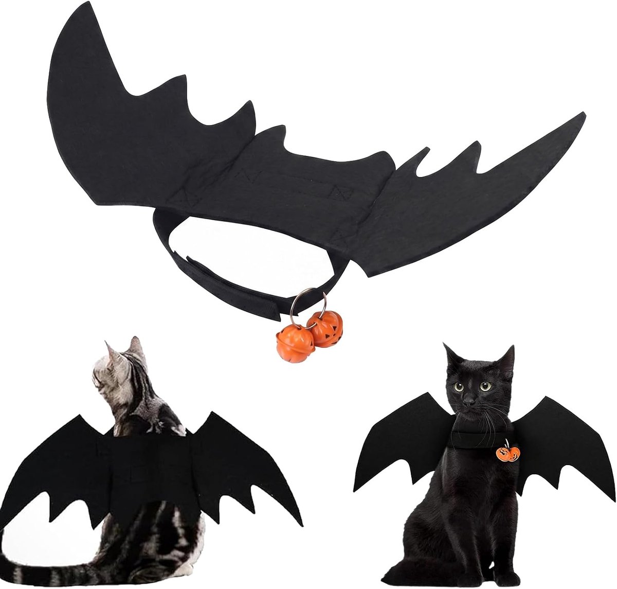 Vleermuisvleugels met bel, Halloween-kostuum voor katten en kleine honden, cosplay-accessoires, verstelbaar en licht, maat S