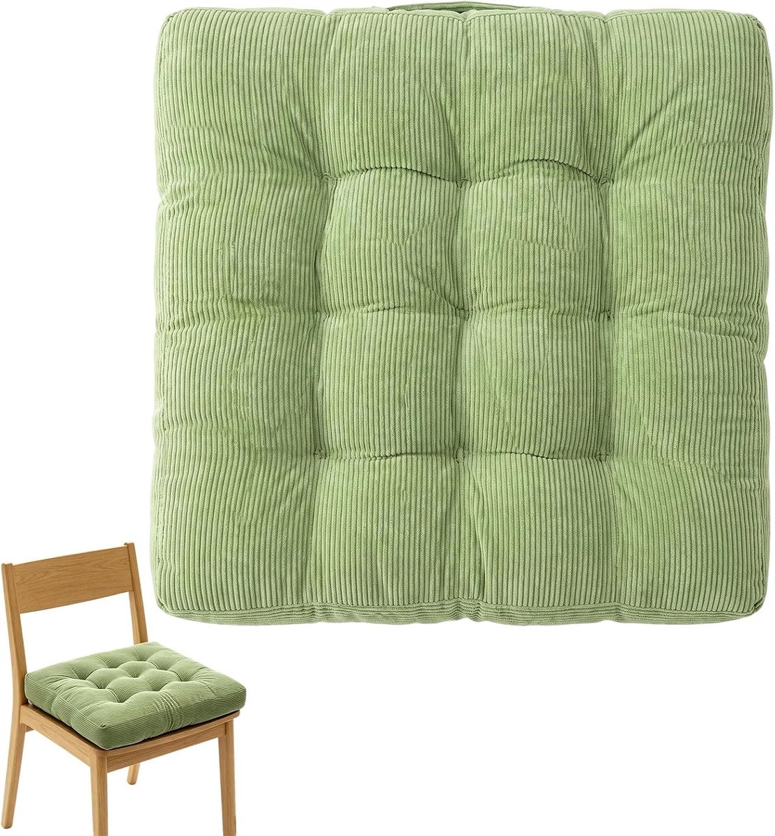 Zitkussen, 40 x 40 cm, outdoor zitkussen, tuinmeubelen, zitkussens, kussens voor binnen en buiten, zitkussen, vloer, draaggreep, extra dikke zitkussens (groen)