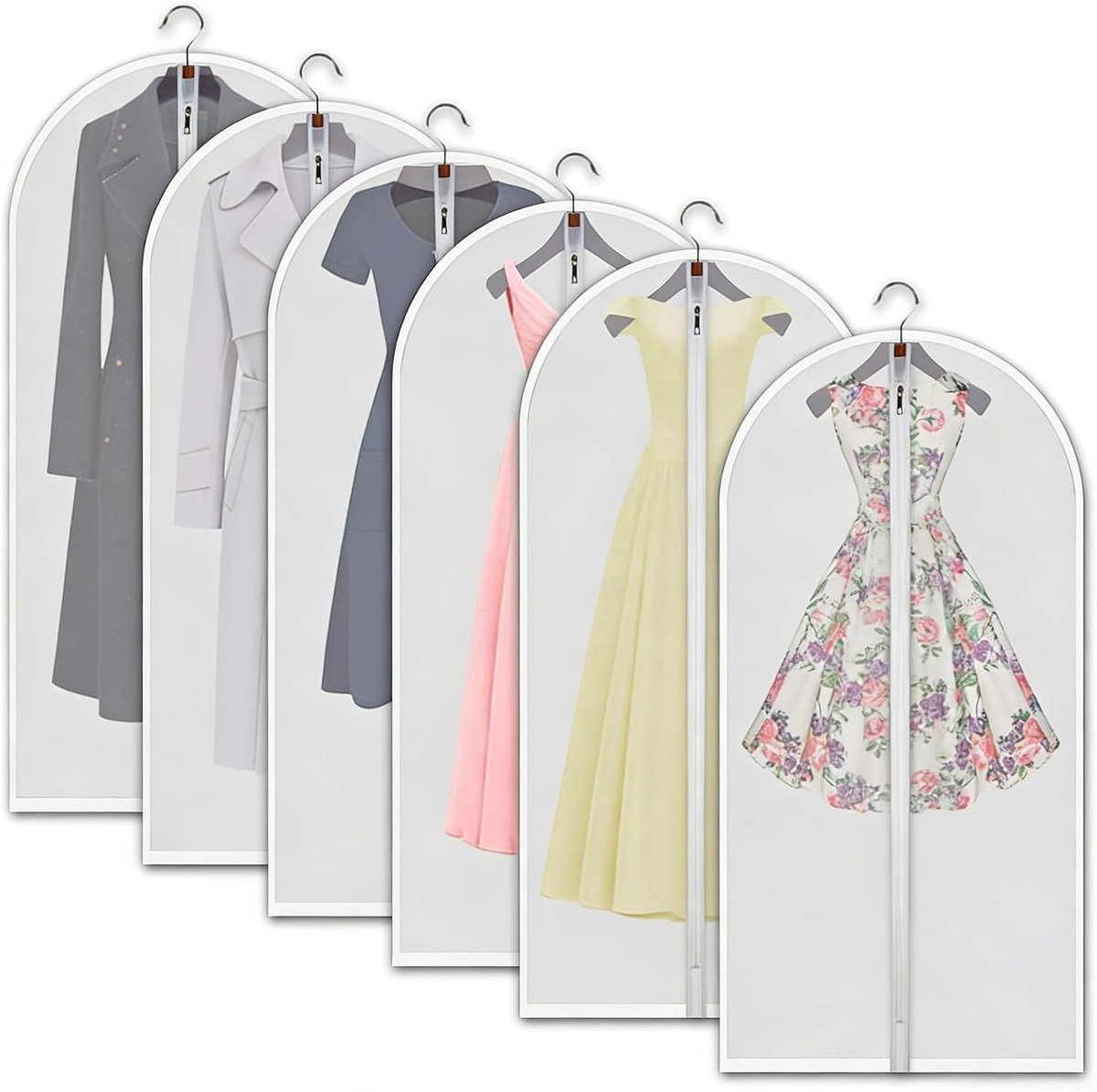 Kledinghoes, 60 x 120 cm, 6 stuks, stofbescherming, waterdicht, met ritssluiting, kledinghoes om op te hangen, voor overhemden, pakken, jassen, kleding