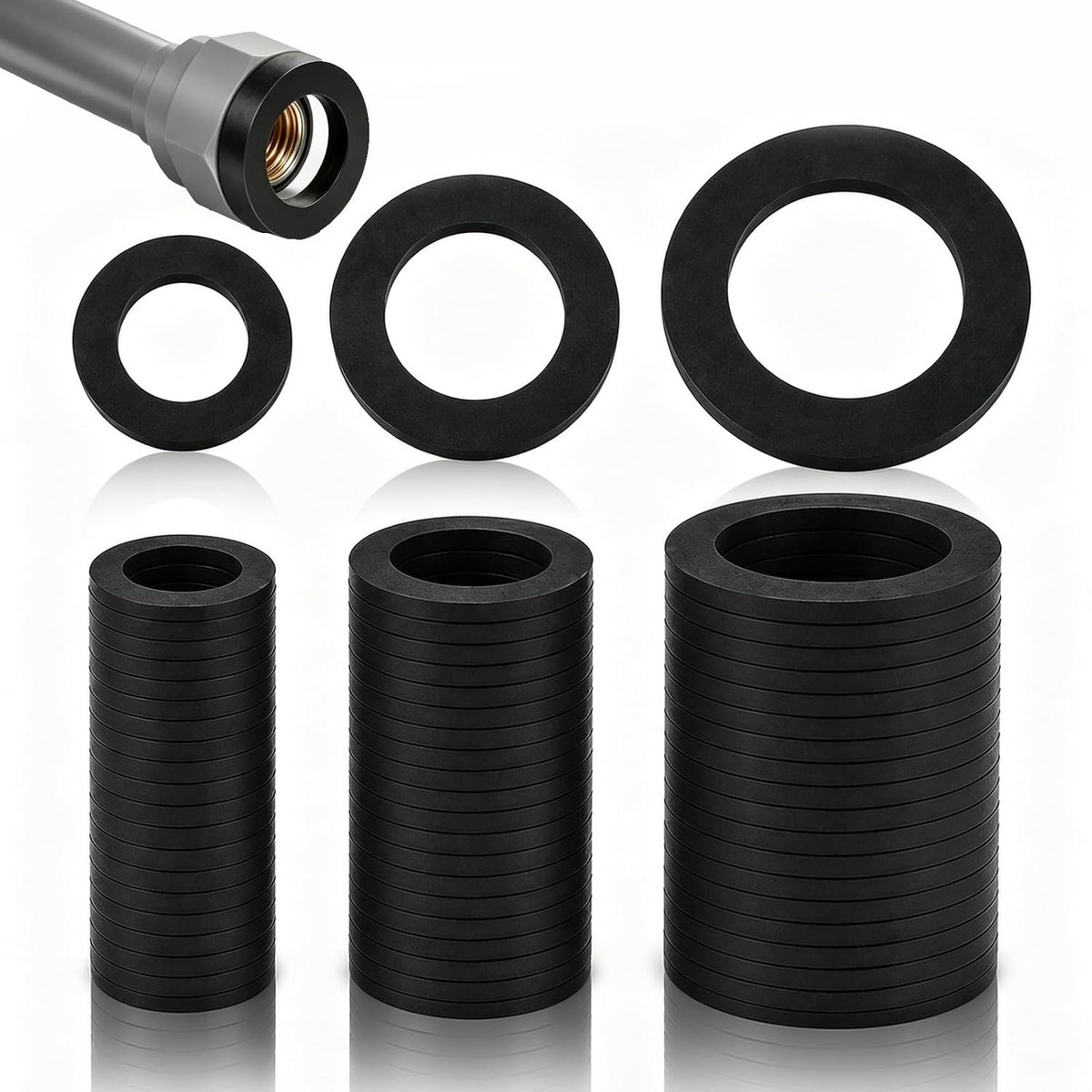 Platte Rubberen Afdichtringen, Set met Rubberen Pakkingen in 3 Maten 1/2 3/4 1 Inch, Afdichtingen voor Kraan Douche Slang en Buisaansluiting, Zwarte Ringen voor Reparatie