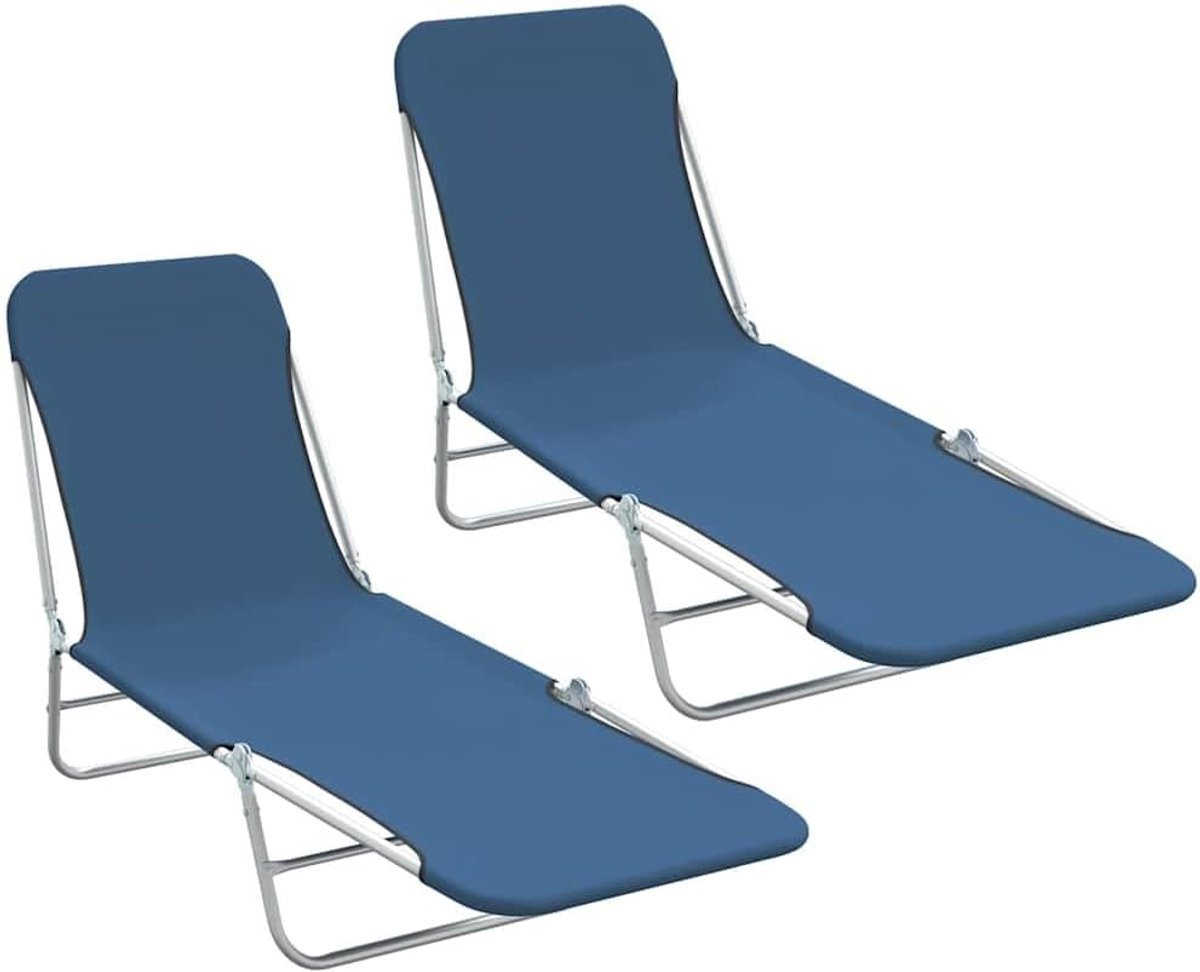Ligstoelen, 2 stuks, stalen frame en Oxford-stof, blauw, verstelbare rugleuning voor tuin en strand, gemakkelijk inklapbaar, opslag, transport, duurzaam