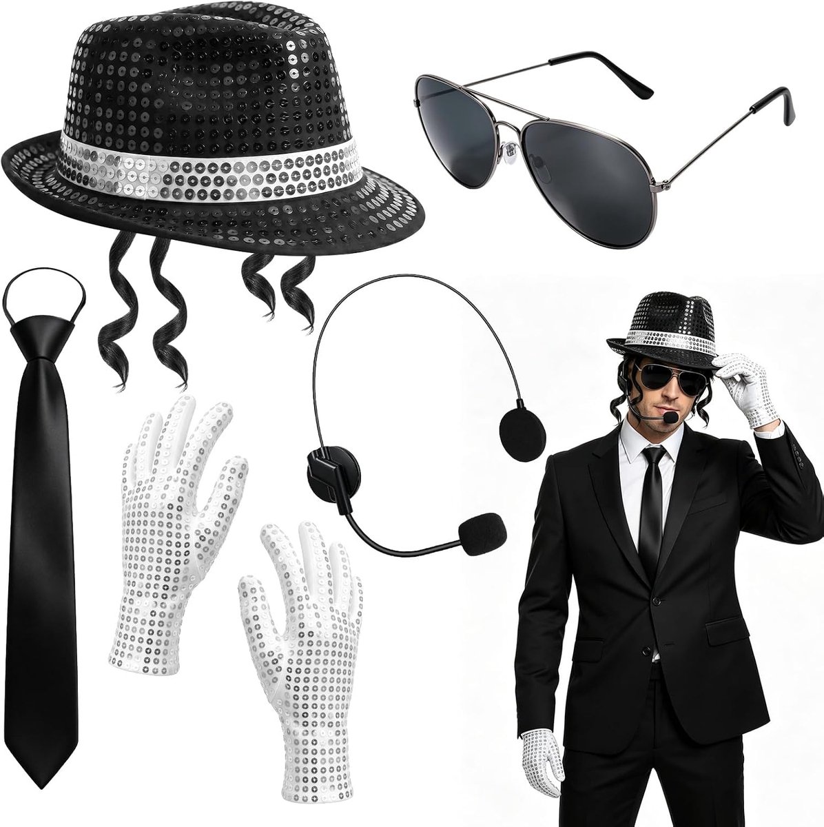 6 stuks discokostuumaccessoires voor volwassenen, jaren 80 Rockstar