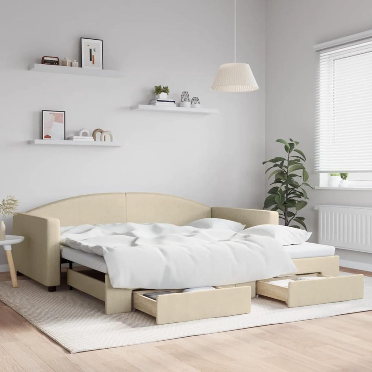 Dagbed uittrekbaar met schuifladen crème 100x200 cm stof, slaapbank dagbed slaapbank voor woonkamer logeerkamer kleine woningen 3197233