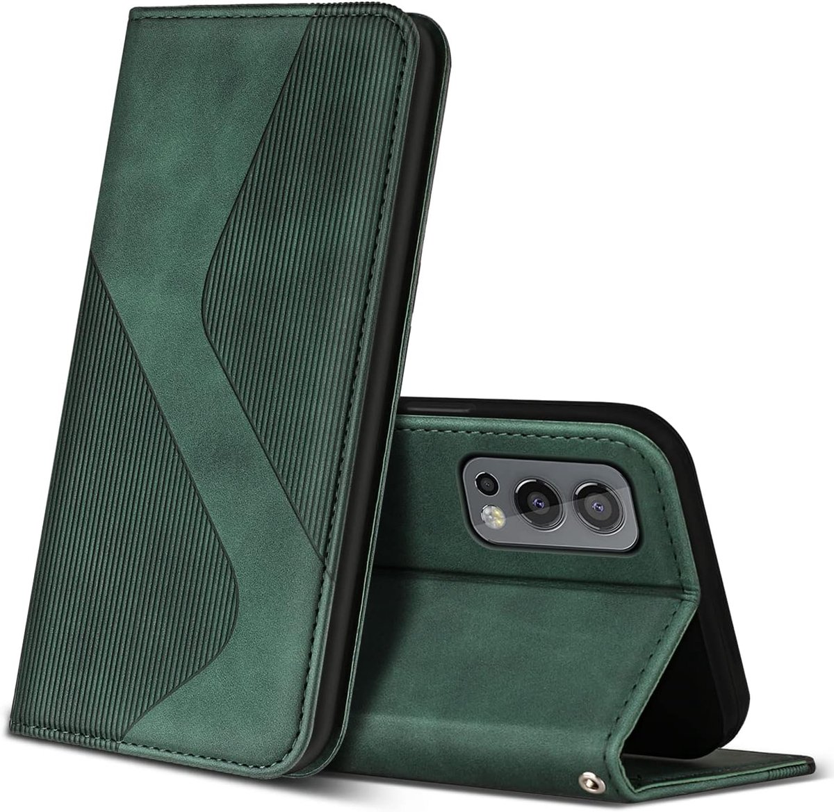Hoesje voor OnePlus Nord 2 5G, PU Kunstleer Bookcase Telefoonhoesjes met [Kaartsleuven] [Stand], Flip Case Beschermhoesje voor OnePlus Nord 2 5G (Groen)