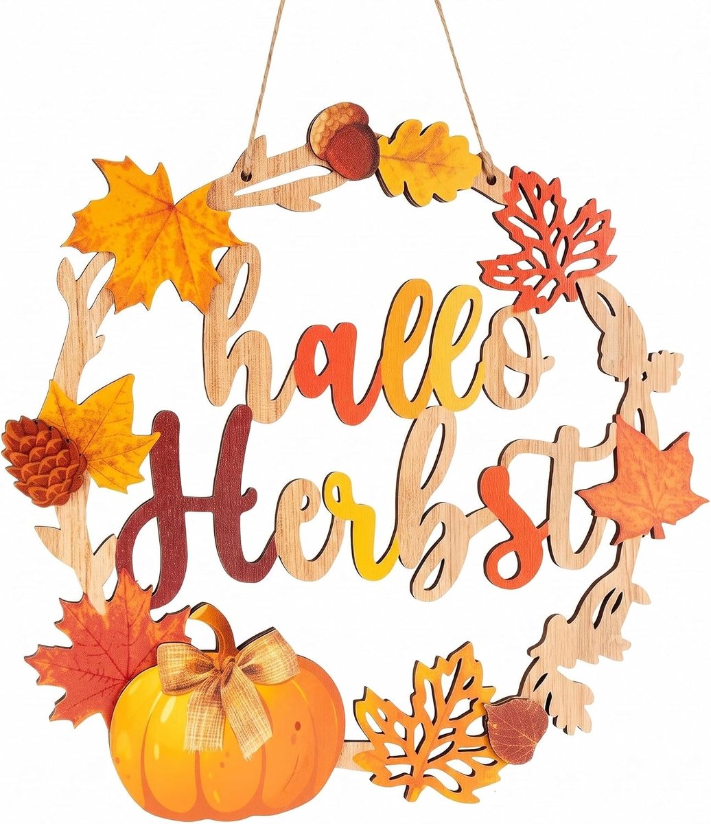 Buiten de deur, pompoenbord om op te hangen, 1 stuk, 30 cm | UV-bestendig deurbord, herfstdecoratie voor Halloween en Thanksgiving
