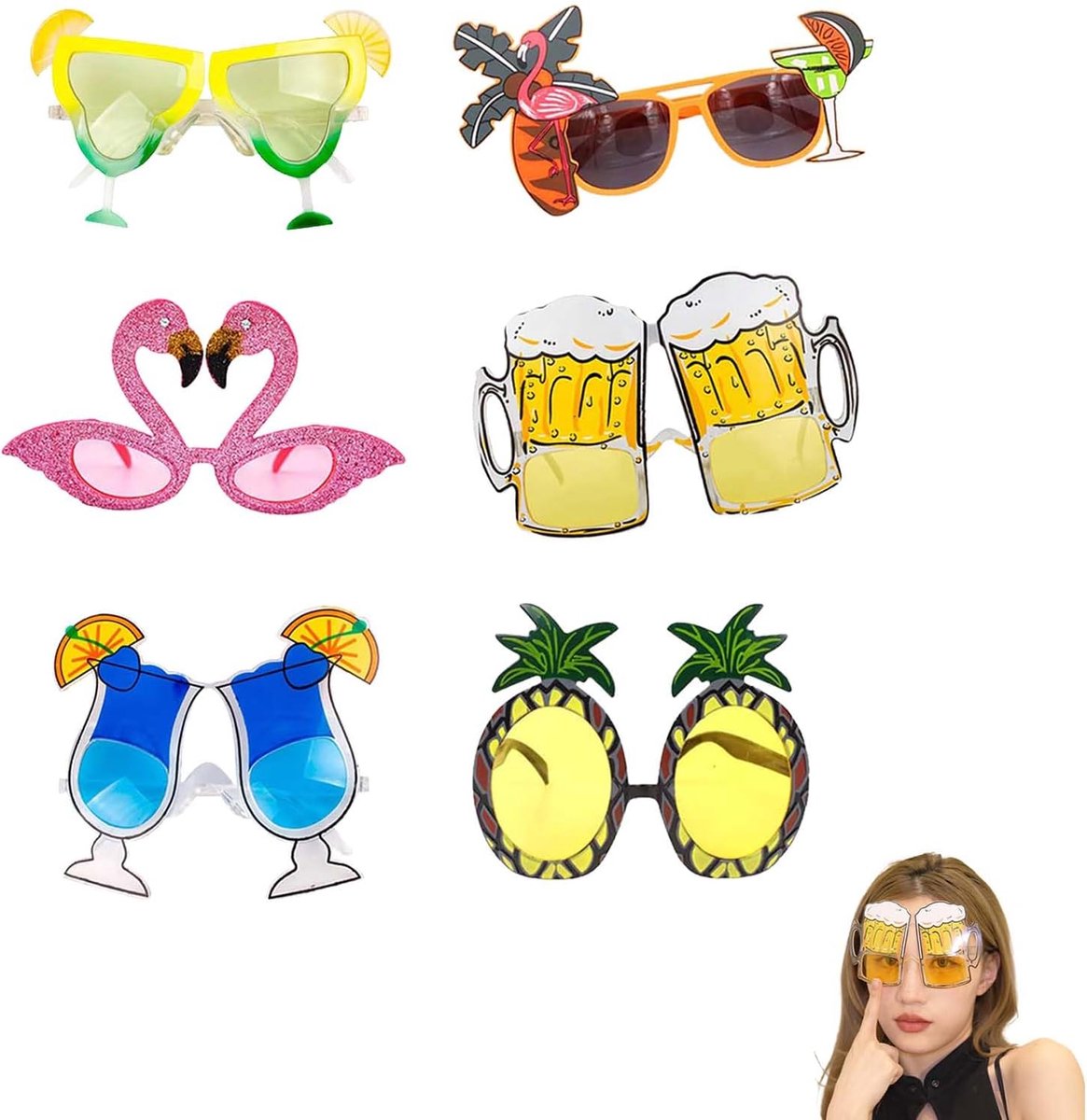 Brillen, Grappige Brillen,6-delige set nieuwe Hawaiiaanse zonnebrillen – feestelijke en grappige zonnebrillen voor strand- en tropische themafeesten